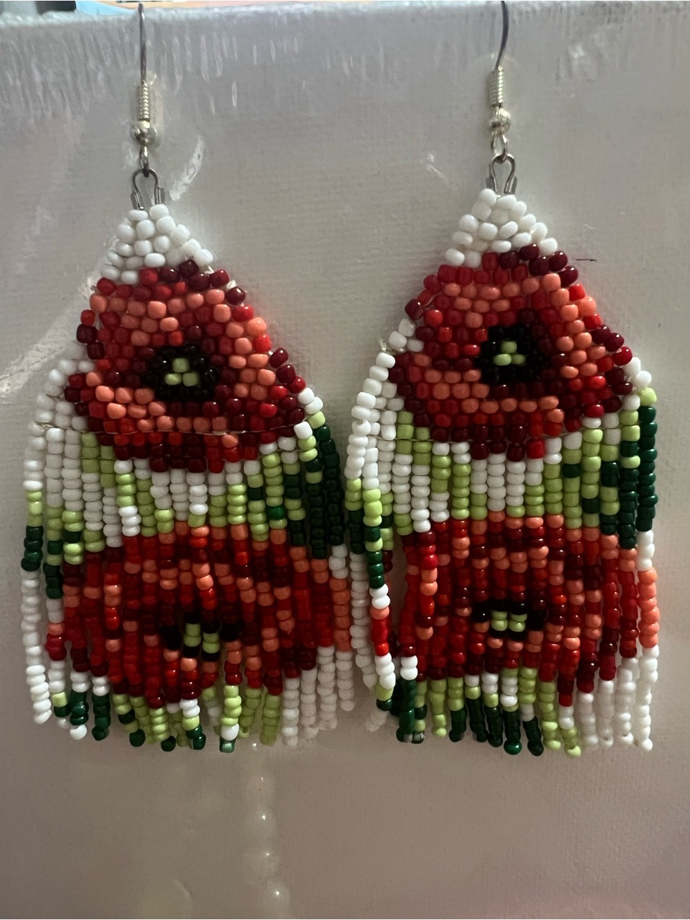 Handcrafted Red Floral Seed-Bead Fringe Earrings - Women's Jewelry - Picture 2 of 2